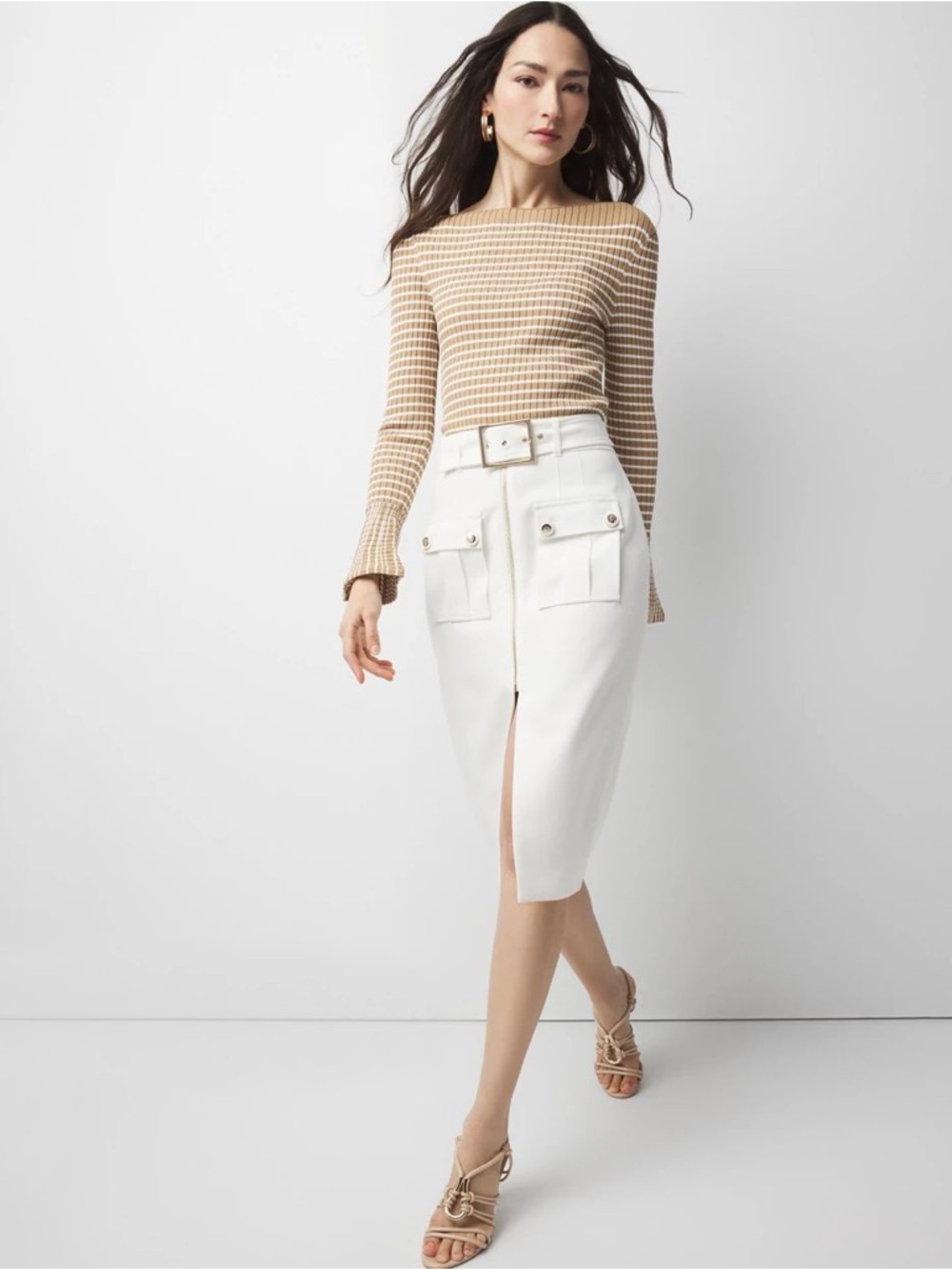 WHBM Utility Cargo Pencil Skirt with Belt | Size 12 | White